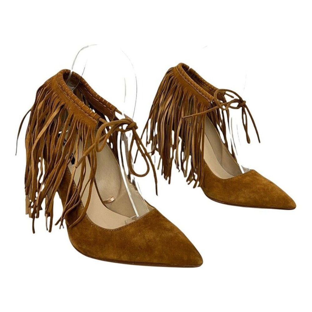 Zara Brown Suede Fringe Pointed-Toe Heels